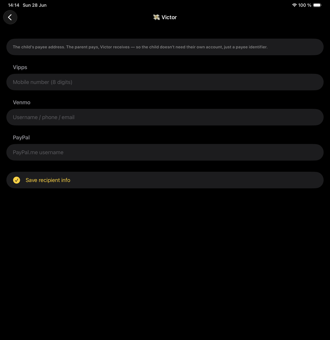 Cash out: barnet ber om innveksling, og forelderen fullfører i sin egen betalingsapp.